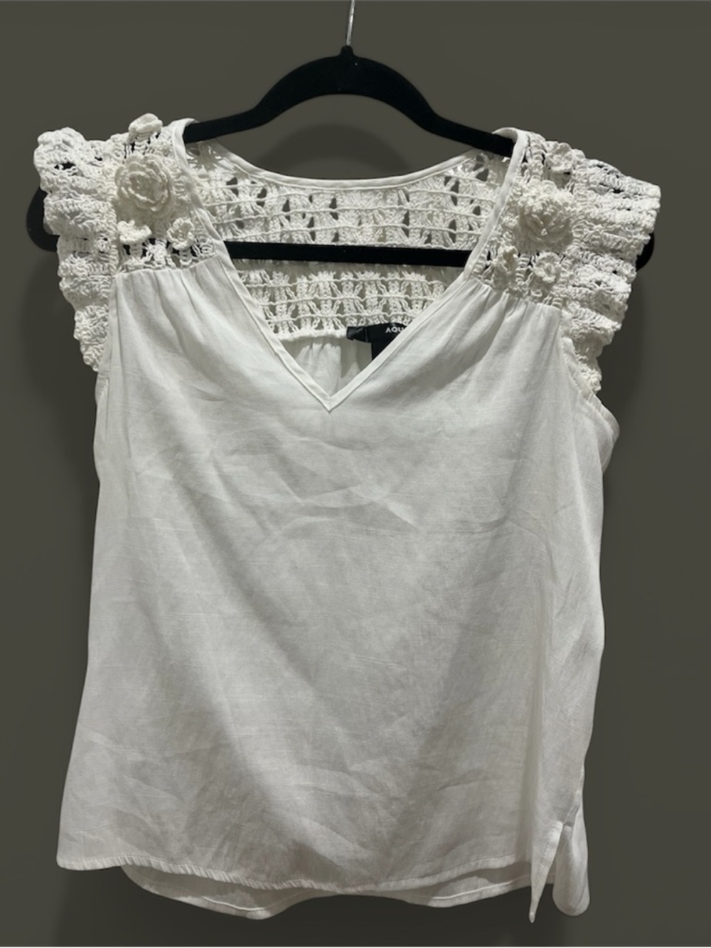 Aqua White Crochet Cap-Sleeve V-Neck Camisole